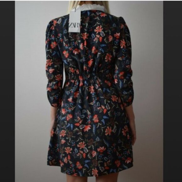 Zara Embroidered Collar Print Dress Size M NEW WITH TAG! - Picture 4 of 4